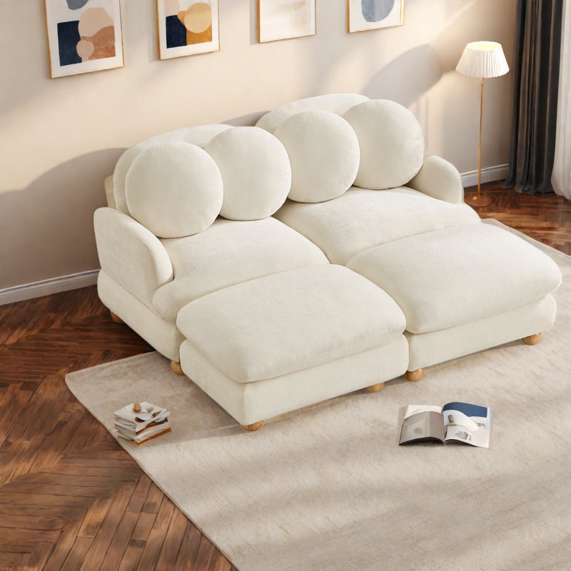 Canapé à compression, causeuse beige en chenille 68 po, salon moderne, Beige