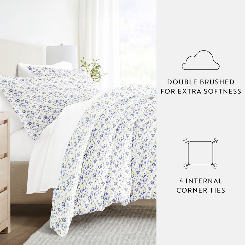 California King Blue Floral Polyester Bedding Bundle