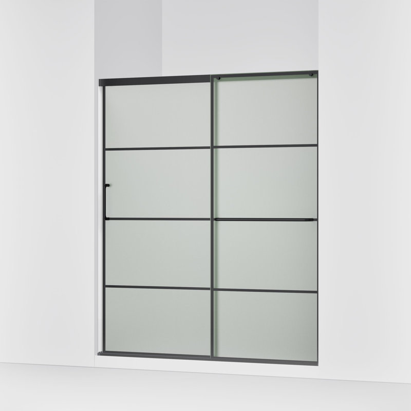 Elate Tall Sliding Shower Door, 75-1/2-In H X 56-1/4 - 59-5/8-In W, With Heavy 5/16-In Thick Crystal Clear Glass With Rectangular Grille Pattern