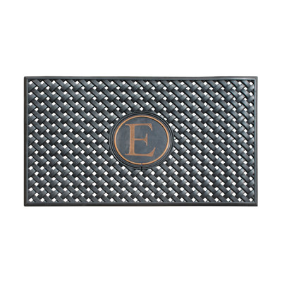 Monogram Large Weave Pattern Door Mat, 24"x39", Natural Rubber, Black, Outdoor Entryway Dirt-Scraper