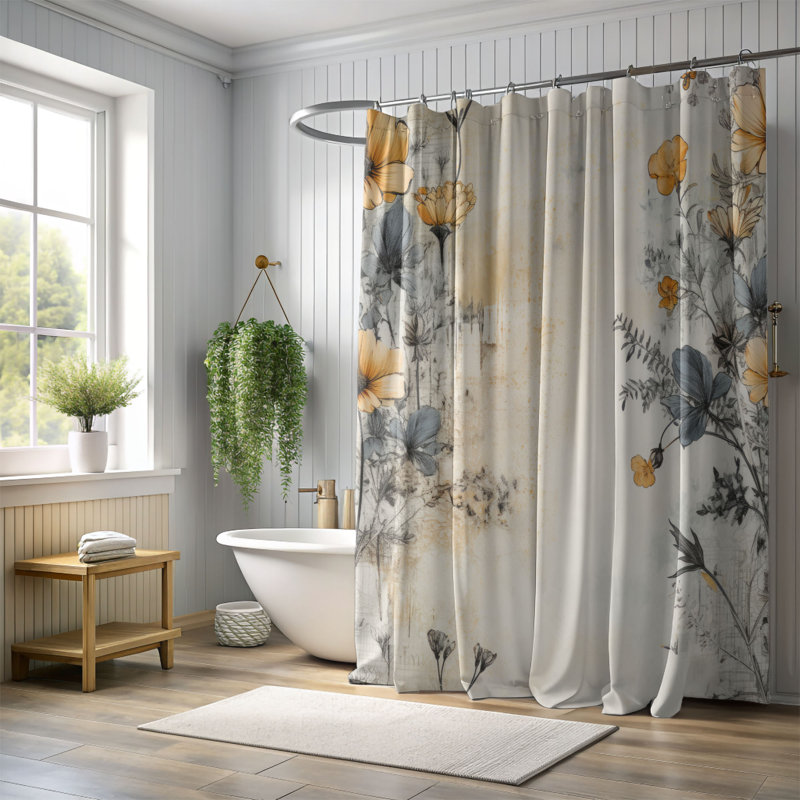 Rideau de douche délavé Florals - Premium, H 74 po x l 71 po