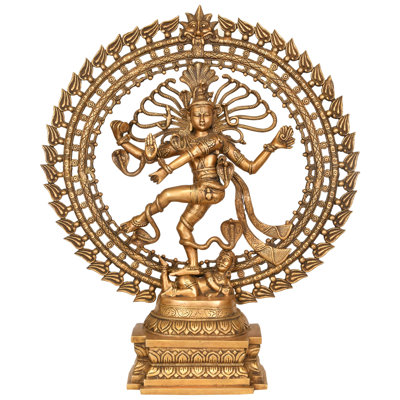Handcrafted Brass Nataraja Shiva Statue, 28 in. Dancing Cosmic Lord in Ring of Flames, Traditional Hindu Deity Sculpture for Living Room & Meditation