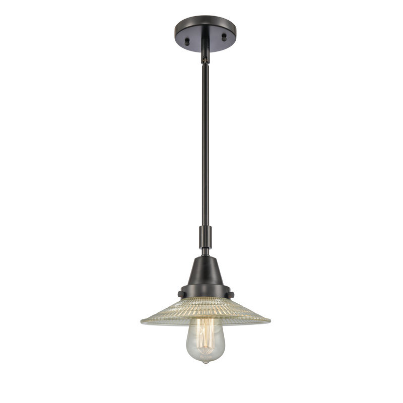 Luminaire suspendu conique à 1 lumière Cahaba, Halophane transparent, Noir mat, DEL