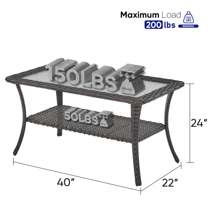 Table basse d'extérieur en osier PE L 40 po x l 22 po Bonia, Brun