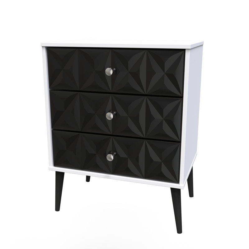 Fully Assembled Herta 3 - Drawer Chest of Drawers, Deep Black/White