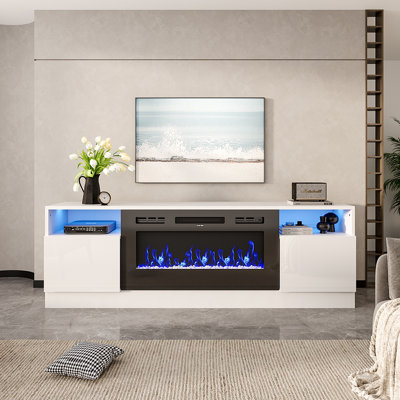 Metro Lane 178 cm W White Black Electric TV Stand with 5000 BTU