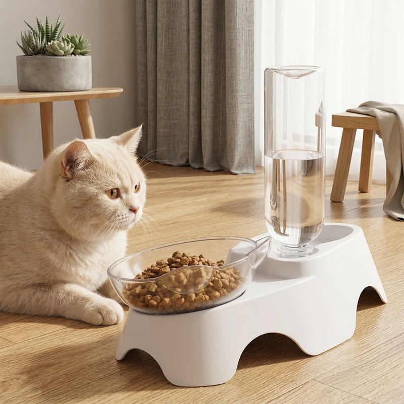 Ensemble de bols inclinés 15 ° pour animaux et nourriture avec abreuvoir automatique pour petits / moyens chiens et chats