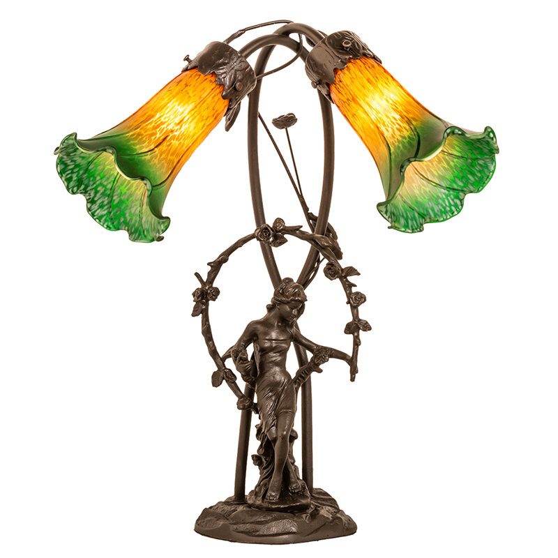 Meyda Tiffany & Stained Glass Table Lamp, Amber/Green
