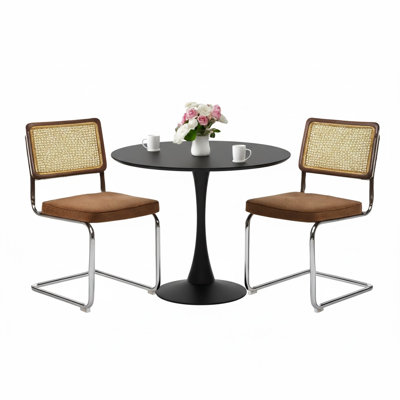 Ensemble de salle à manger rond 3 pièces à économie d'espace 24 po, table avec chaises en rotin