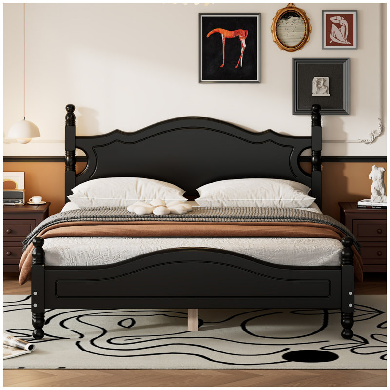 Wood Platform Bed Frame,Retro Style Platform Bed With Wooden Slat Support, White, Full / Double