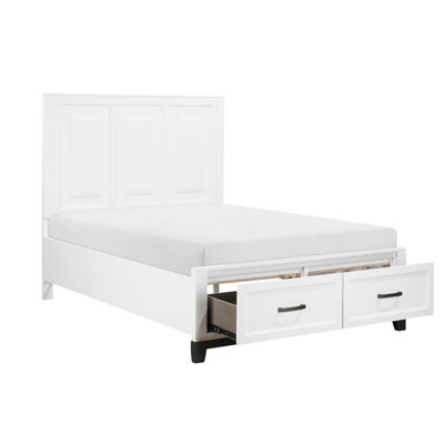 White Finish Full Platform Bed with Storage Drawers Wooden Bedroom Furniture 1pc