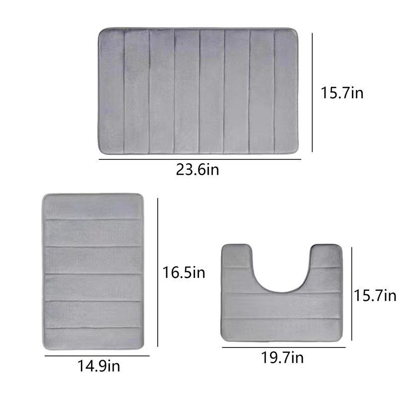 Ensemble de tapis de salle de bain 3 pièces, tapis de bain en mousse ultra douce, tapis de bain antidérapant, tapis de bain à séchage rapide
