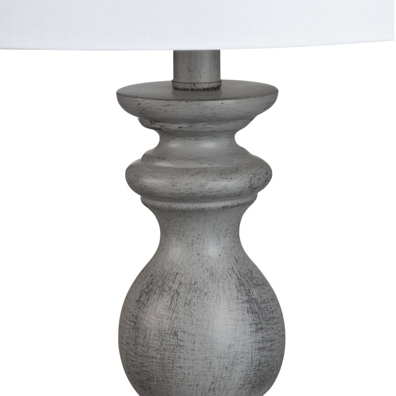 Elegant Grey Resin Table Lamp Set with White Drum Shade