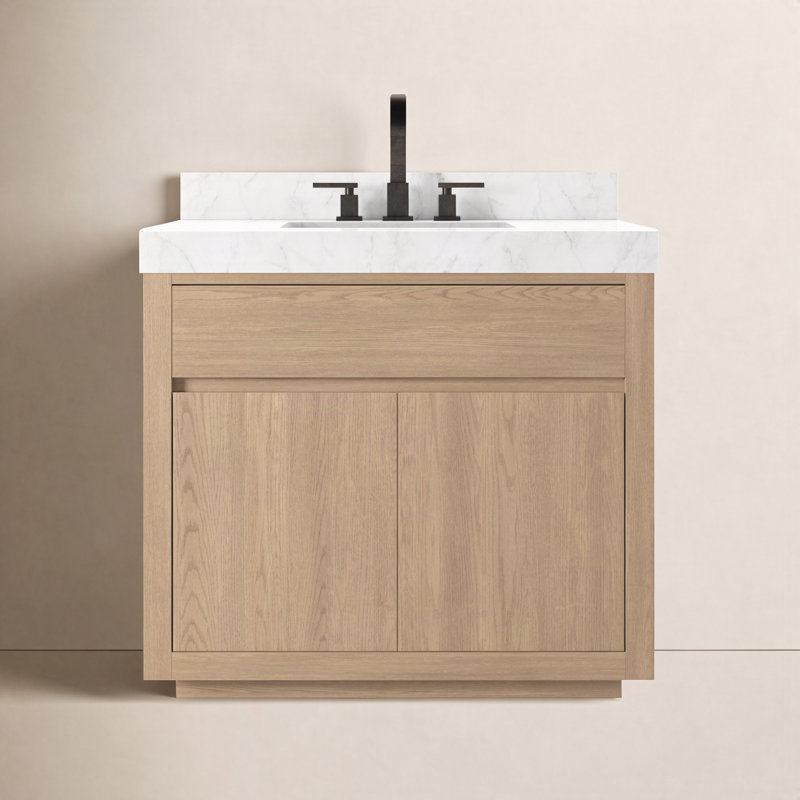 Everett Single Vanity-Satin Espresso Oak, Satin Light Wash Oak