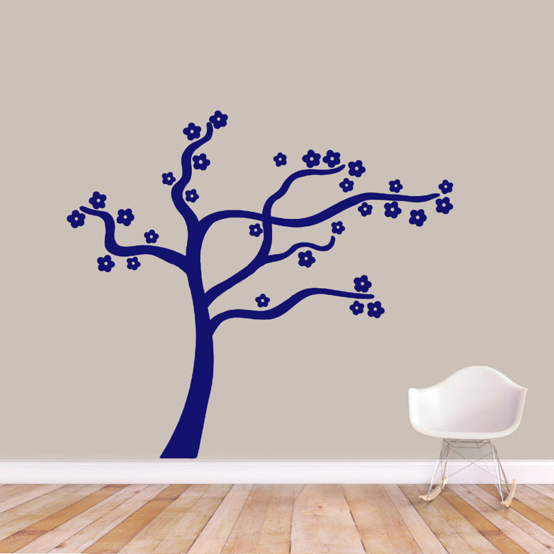 Décalcomanie murale arbre à fleurs gonflable, Bleu marine