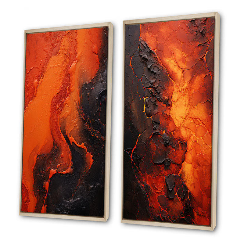 Volcanic Tachisme Fusion I - Tachisme, ensemble de 2 reproductions d'art sur toile, H 28 po x l 25 po, Cadre flottant brun