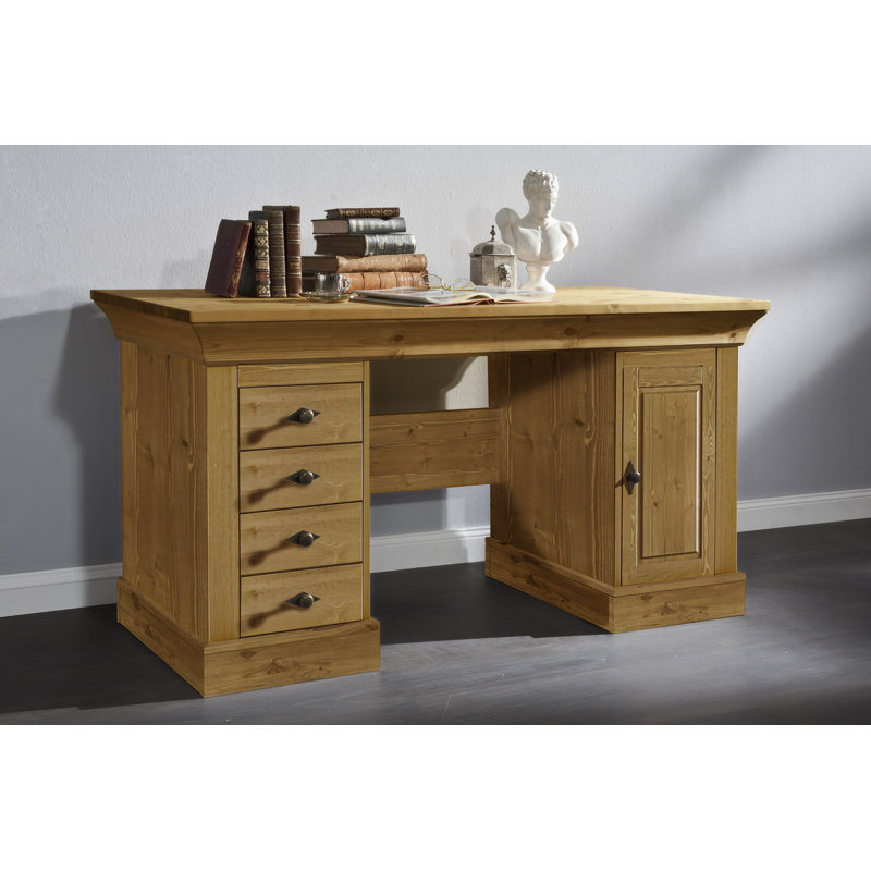 Kelly Solid Wood Executive Desk, Stained and Oiled Brown/Brown