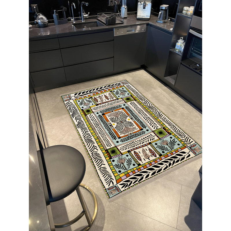 Multi-Colored Mixed Abstract Flower Patterned Fringed Modern Decorative Rug, Rectangle 4'11.06" x 9'10.11"