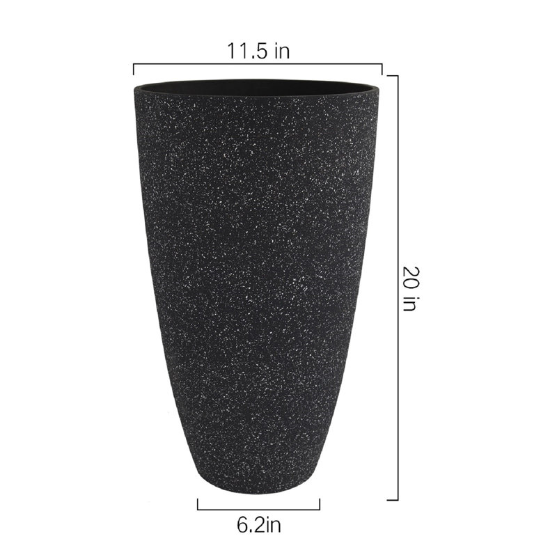 Pot Planter, 20" H x 11.5" W x 11.5" D, Speckled Black, 1