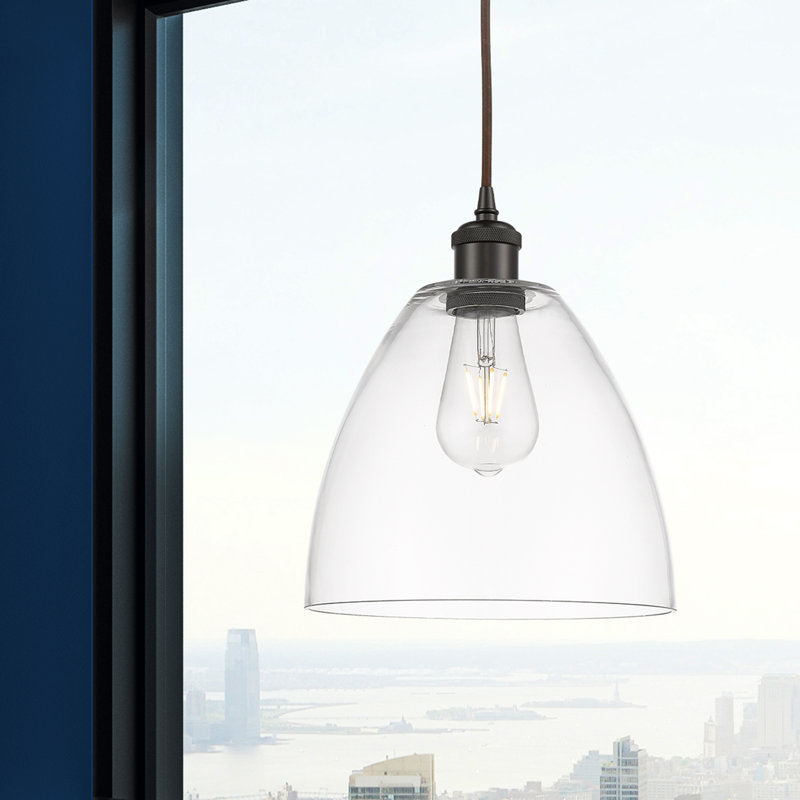 Luminaire suspendu en forme de dôme à 1 lumière Angelia, Transparent, H 13,25 po x l 9 po x P 9 po, Bronze huilé