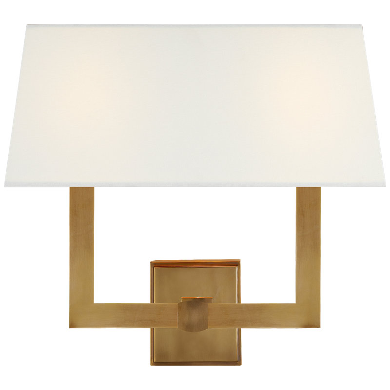 Chapman & Myers Square Tube Double Sconce, Hand-Rubbed Antique Brass, Fabric