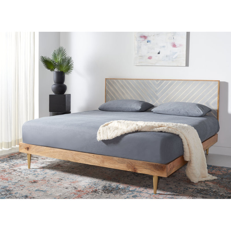 Elasia Solid Wood Platform Bed, King, Natural/Gold