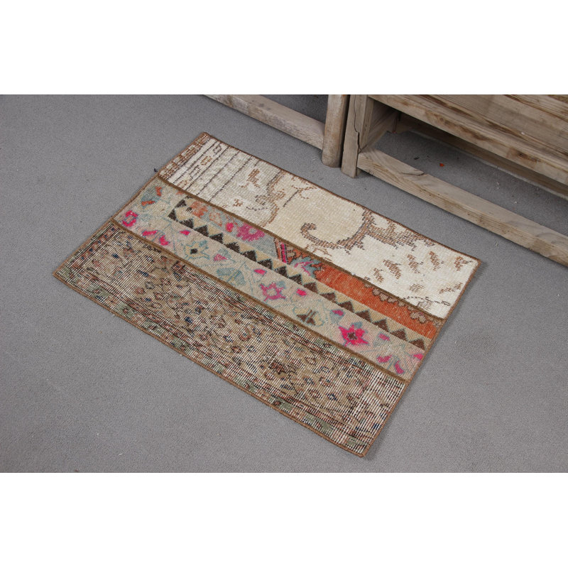 Bold Floral Pattern Vintage Turkish Patchwork Rug for Rustic Home Decor and Eclectic Entryway with Unique Design in Vibrant Colors