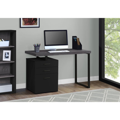 Bureau d'ordinateur, bureau personnel, ordinateur portable, installation à gauche, à droite, tiroirs de rangement, L 48 po, travail, métal stratifié noyer, contemporain, moderne