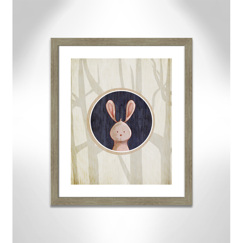 «Juvenile Forest Animals», impression sur papier, H 24,5 po x l 20,5 po x P 0,6 po, Encadré plat de bois de grange gris