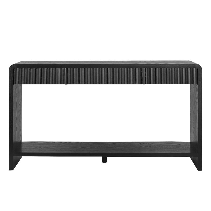 Modern Console Table With 3 Drawers, Vertical Slats And Round Edge Design, Black