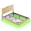 Base de lit flottante moderne avec lumières DEL et station de charge, tête de lit ondulée au fini chêne, pas de sommier nécessaire, pieds cachés-770397904