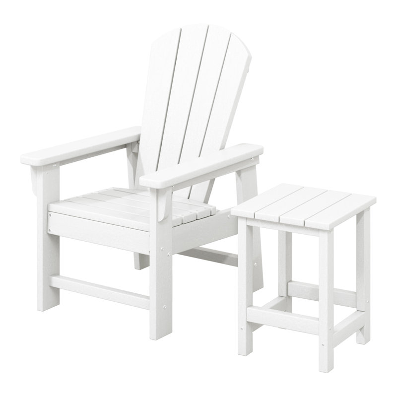 Chaise Adirondack d'extérieur en poly Laguna pour enfants avec table d'appoint, Blanc