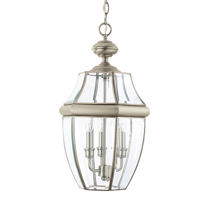 Lancaster Three Light Outdoor Pendant from Generation Lighting , Antique Brushed Nickel, No