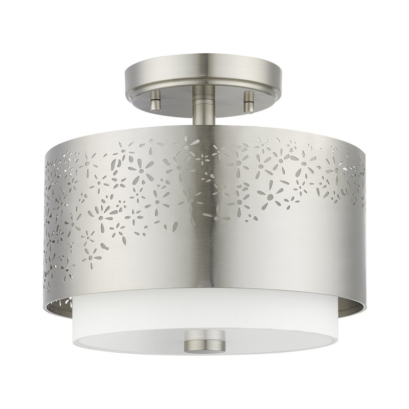 Plafonnier semi-encastré cylindrique à 2 lumières Bevil, Nickel brossé