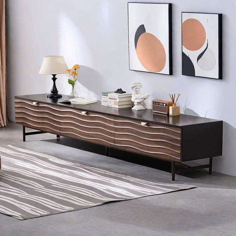 Solid Wood TV Stand with Wave Design, 94.48" W