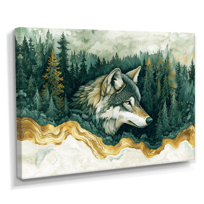 Loup en hiver, forêt, rivière à encre I - Art mural loup pour le salon