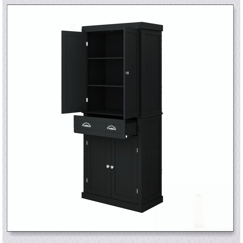 Modern Freestanding Kitchen Pantry Storage Cabinet With 4 Doors, Drawer, And 2 Adjustable Shelves For Versatile Home Use