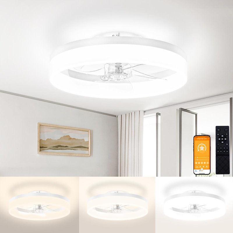 15.7 inch Small Ceiling Fans with Lights and Remote, White, White
