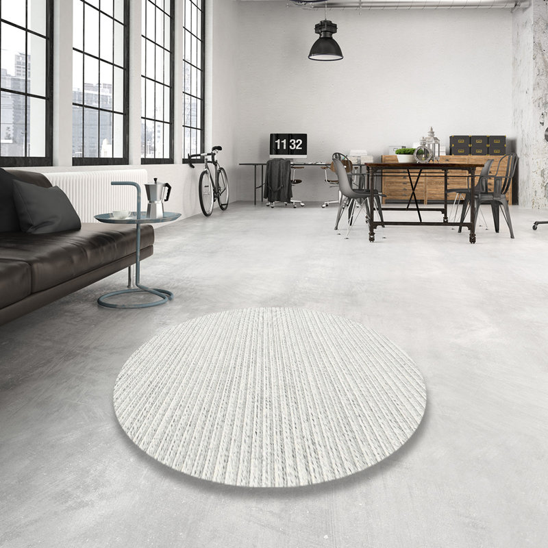 Tapis contemporain blanc cassé, Rond 7 pi x 7 pi