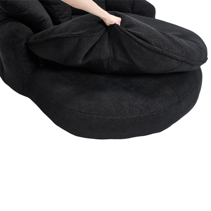 53" Chenille Barrel Chair, Oversized Round Chaise Lounge Single Sofa Chair With Pillows, Black