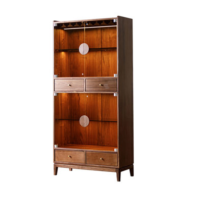 35.43" Nordic Black Walnut Wood Wine Cabinet, Luxury Glass Display Cabinet, Storage Cabinet for Living Room & Dining Room