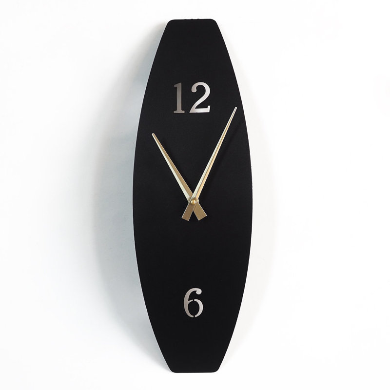 Stylish Decorative Metal Wall Clock, Black Color, 5.9 x 18.1 inches | 100% Steel Construction, Thickness: 0.04 inches | Silent Mechanism for Continuous Sweep, Perfect for Home or Office Décor
