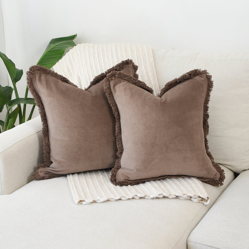 Velours frange brune, Carré 18 po, Brown