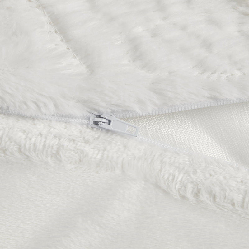 Ivory Faux Fur Embroidered Medallion King Duvet Cover Set