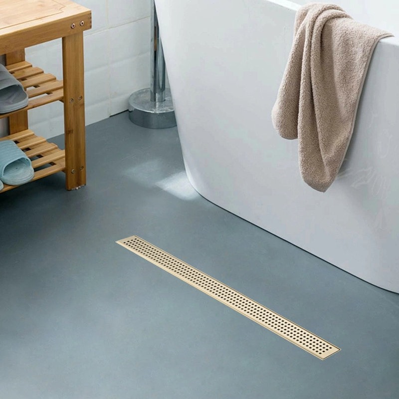 Linear Shower Drain With Quadrato Pattern Grate,304 Stainless Steel Rectangle Shower Floor Drain,With Leveling Feet,Hair Strainer