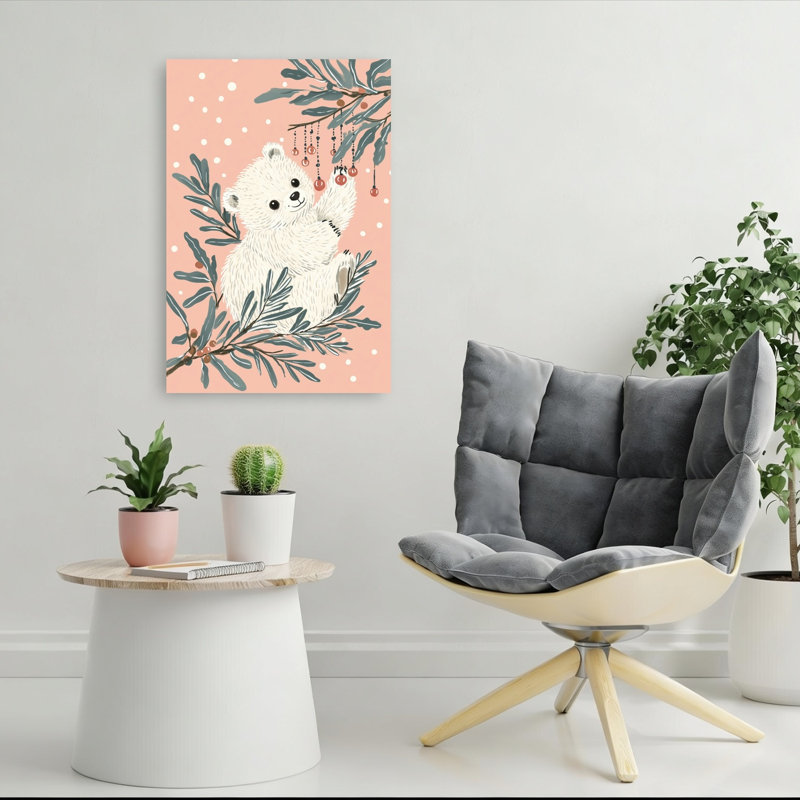 Playful Christmas Cub Playful Contemporary Bear Forest Wildlife Wall Art Print by Mathieu - Wrapped Canvas Print