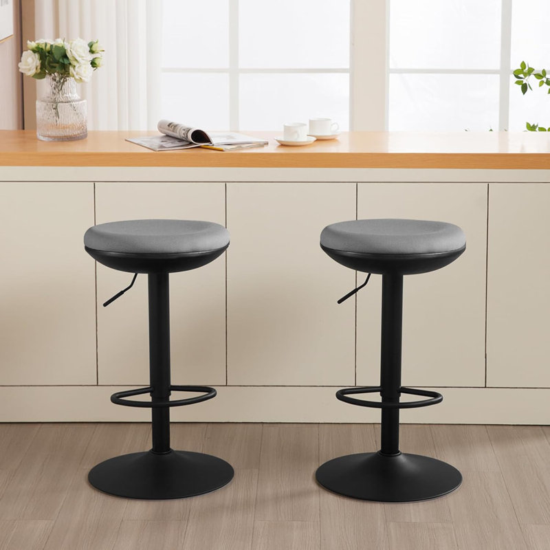 Parshall Swivel Upholstered Adjustable Height Counter Stool with Metal Frame, Grey/Brown/Blue, 4