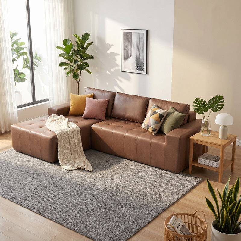 Faux Leather L-Shaped Sectional Left Hand Facing, Dark Brown