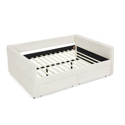 Upholstered Tufted Queen Size Daybed With Two Storage Drawers And Ergonomic Comfort Design.