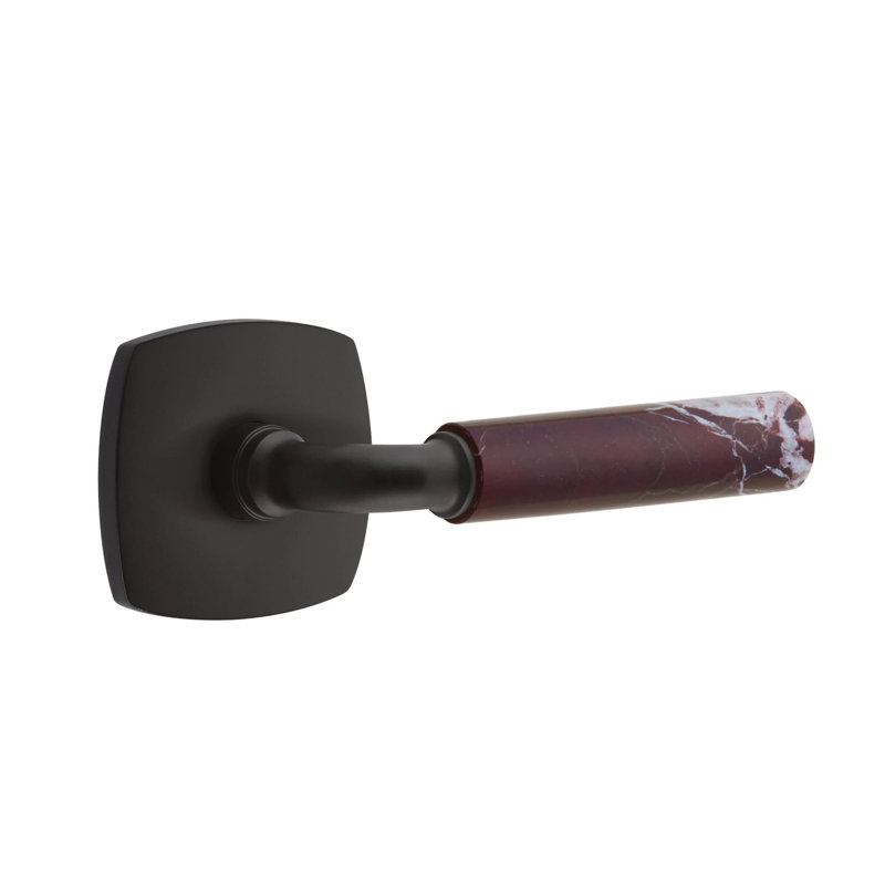 Emtek Select Privacy Leverset w/ Urban Modern Rosette & T-Bar Stem, Rosso Levanto Marble Lever (CF), Flat Black